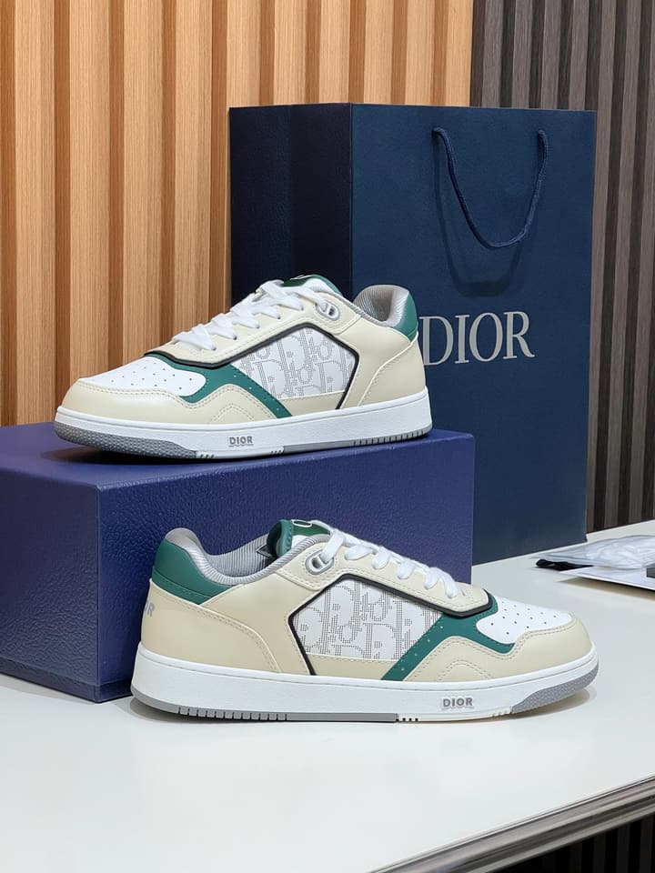 Dior B27 Unisex Sneakers – 2025 Collection in Beige With Dark Green Accents