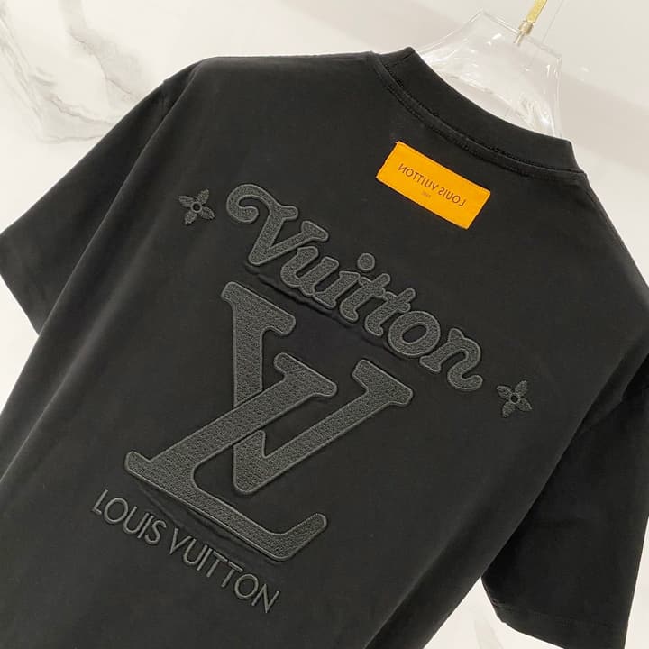 Louis Vuitton Washed Cotton Logo Embroidery T-Shirt in Black