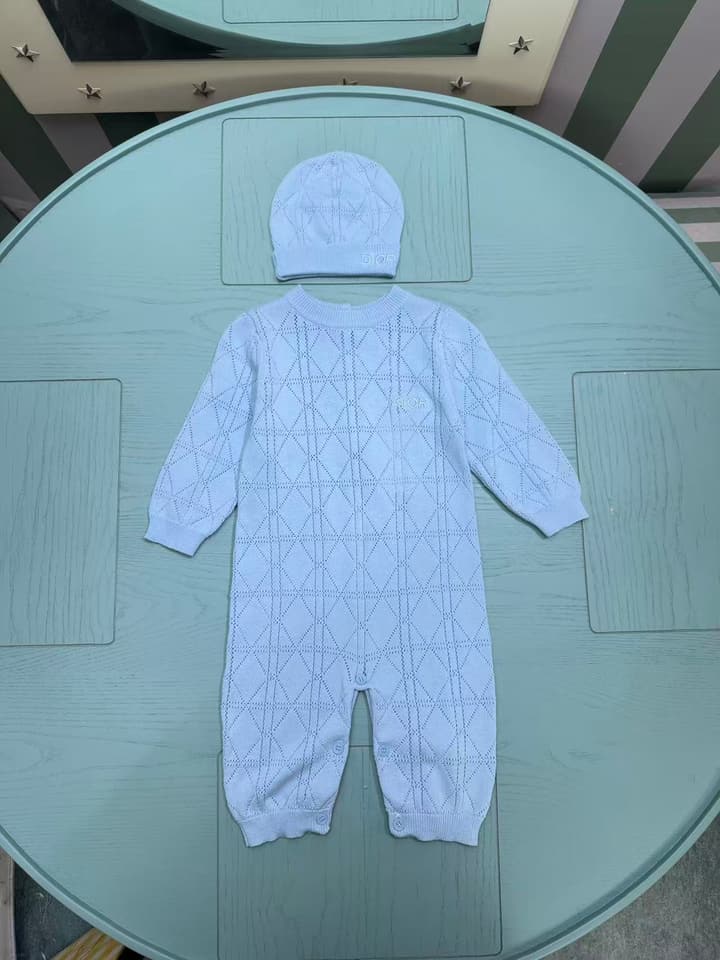 Dior Classic Knitted Infant Romper – Kids Collection – 2025FW in Light Blue
