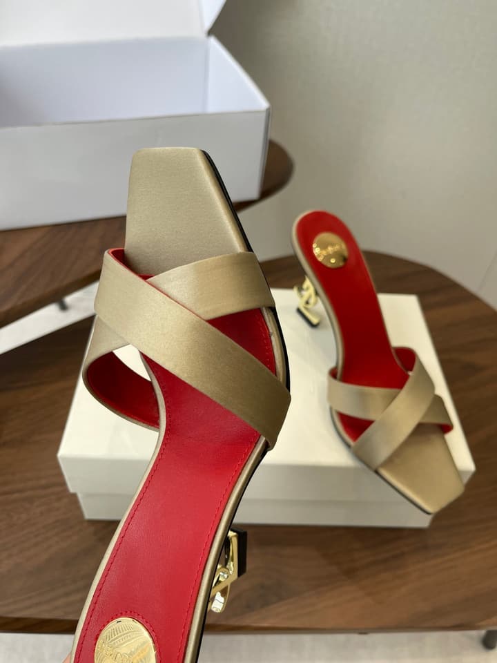 Saint Laurent Opyum Satin Heeled Mules – Early Spring Collection – 26S in Champagne Gold