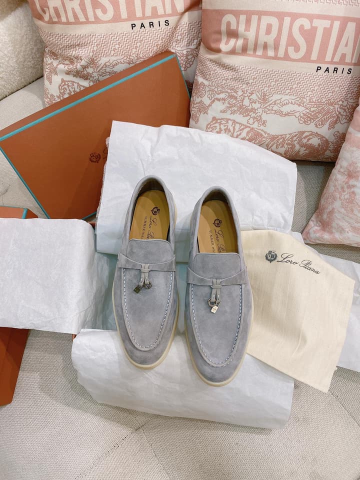 Loro Piana Glossy Cashmere Loafers in Blush Pink Suede