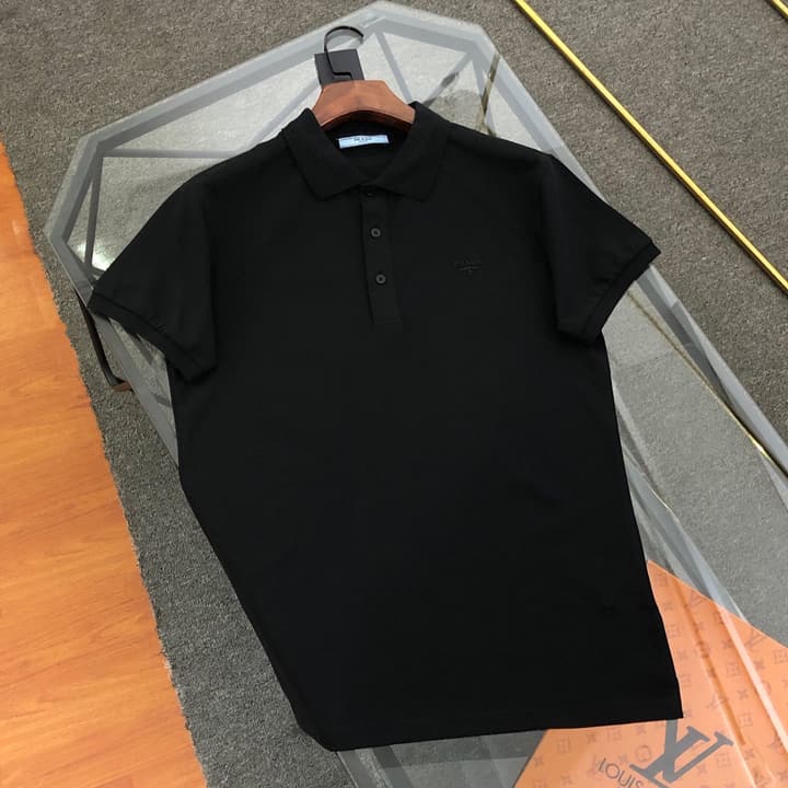 Prada Embroidered Triangle Logo Polo Shirt – 2026SS in Black