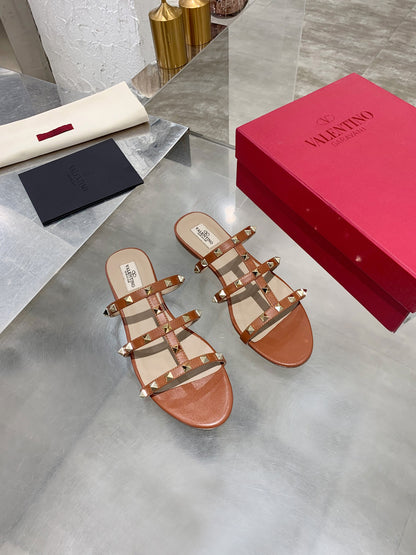Valentino Studded Sheepskin Flat Sandals