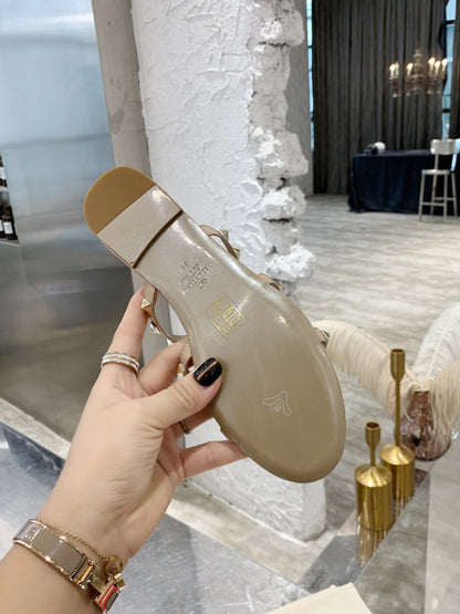 Valentino Studded Sheepskin Flat Sandals