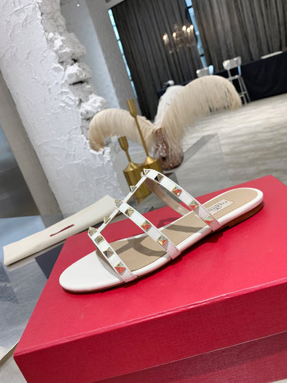 Valentino Studded Sheepskin Flat Sandals