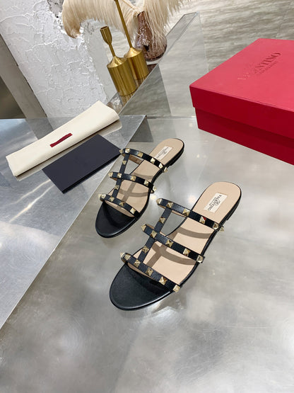 Valentino Studded Sheepskin Flat Sandals