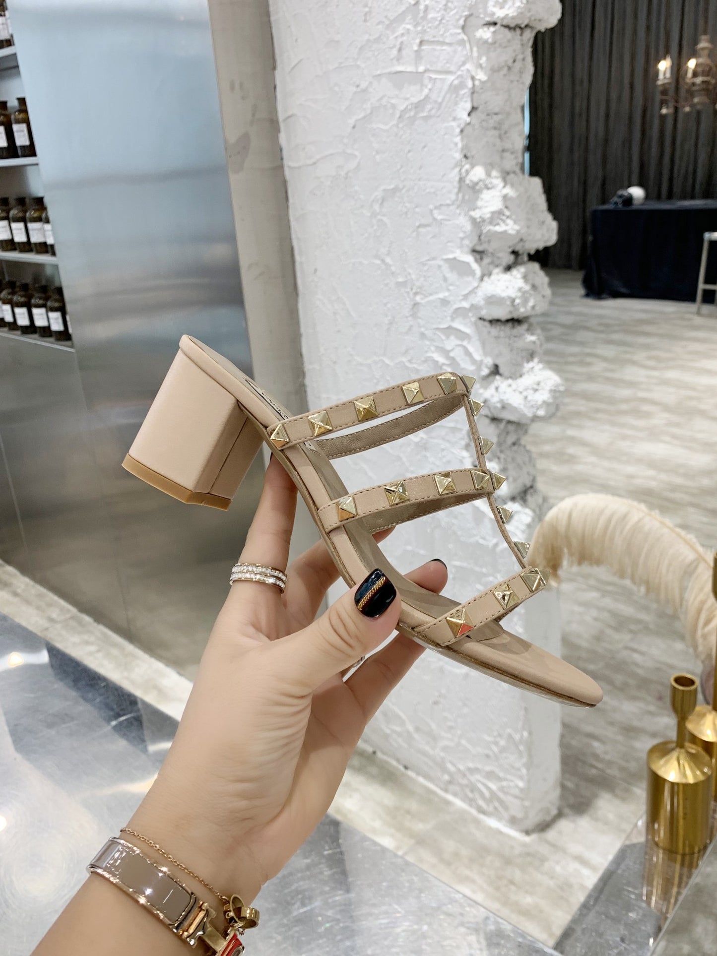 Valentino Rockstud Classic Block Heel Sandals
