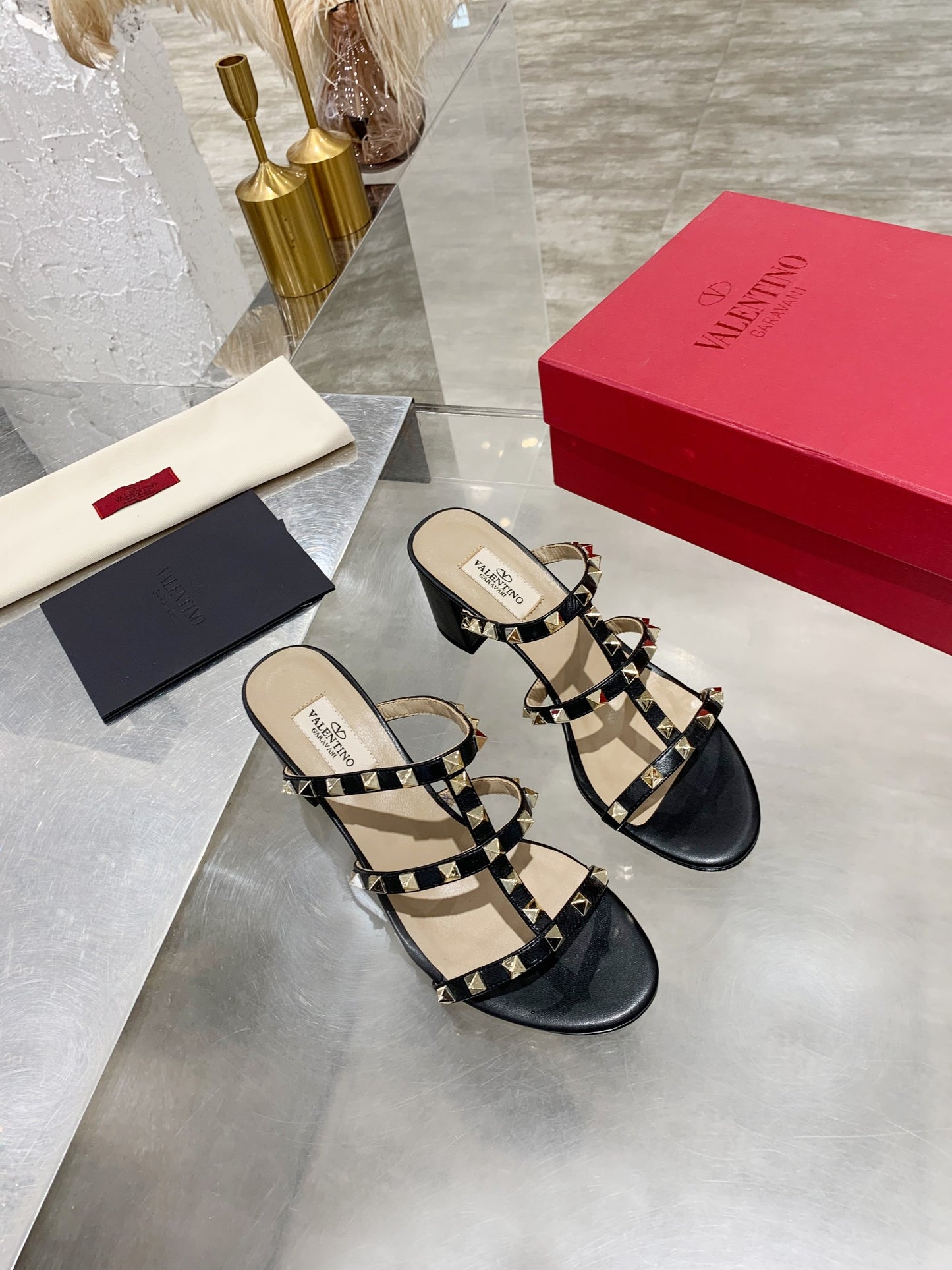 Valentino Rockstud Classic Block Heel Sandals
