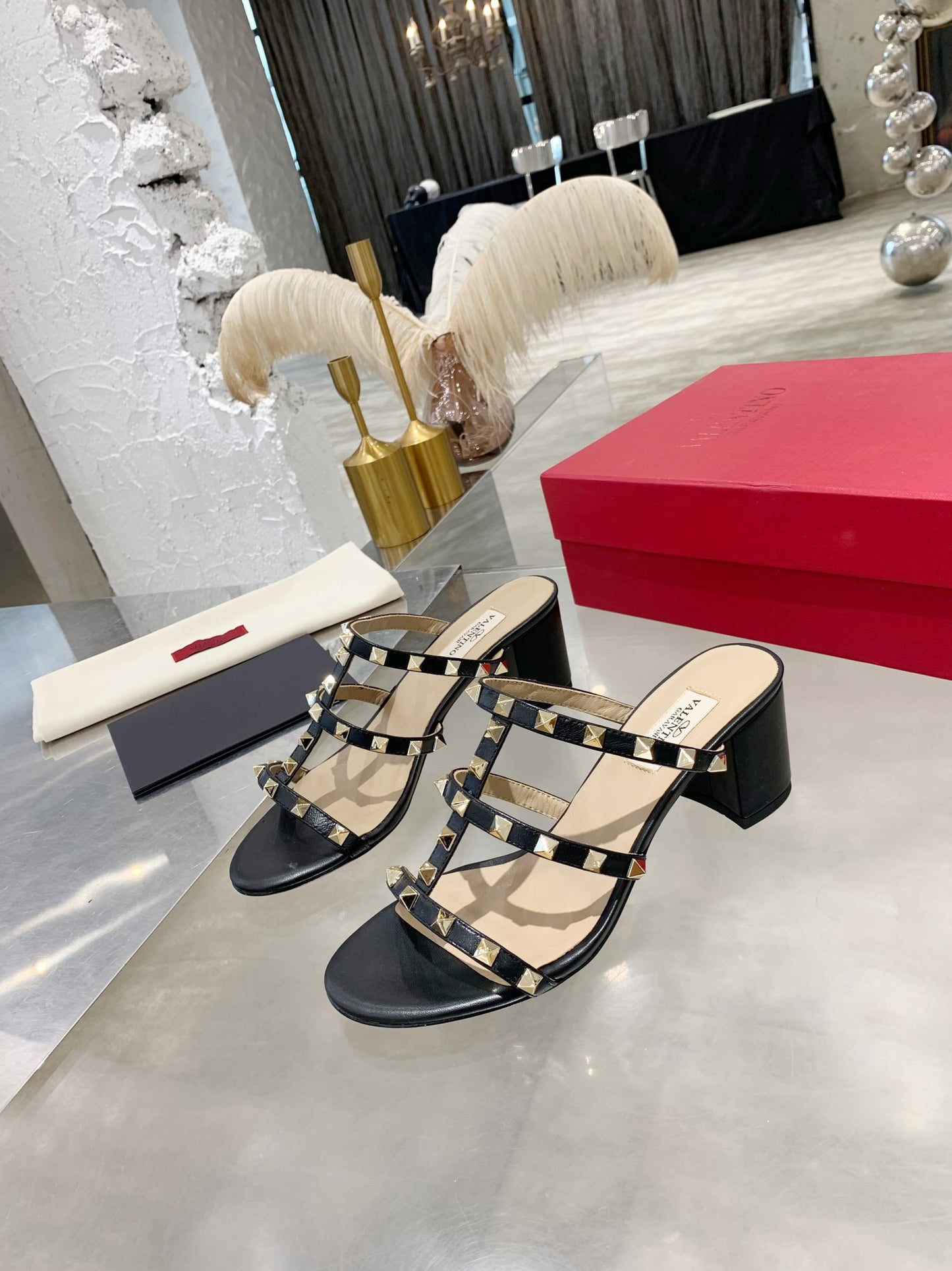 Valentino Rockstud Classic Block Heel Sandals