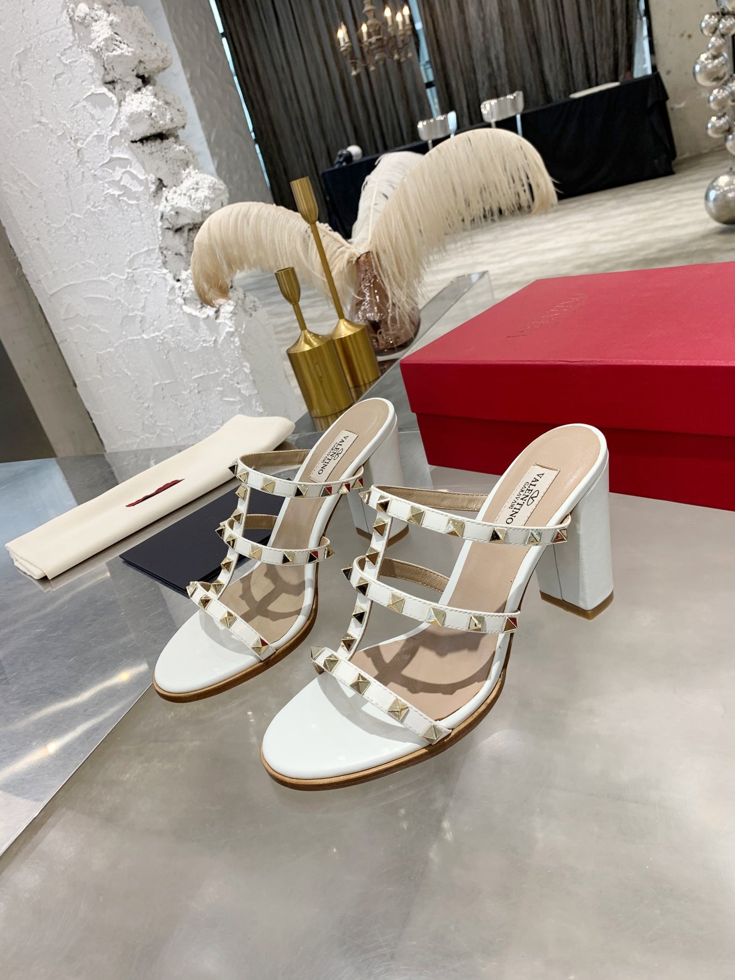 Valentino Studded Classic Block Heel Sandals