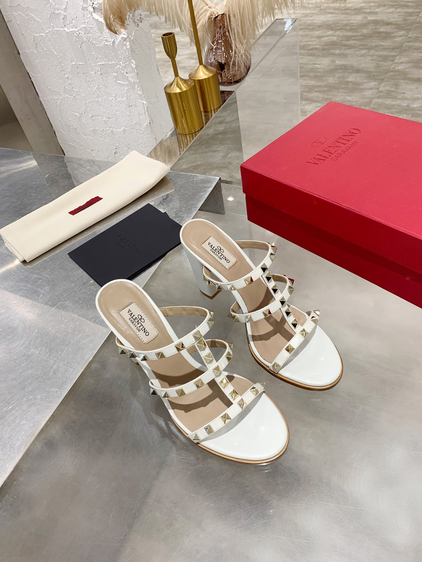 Valentino Studded Classic Block Heel Sandals