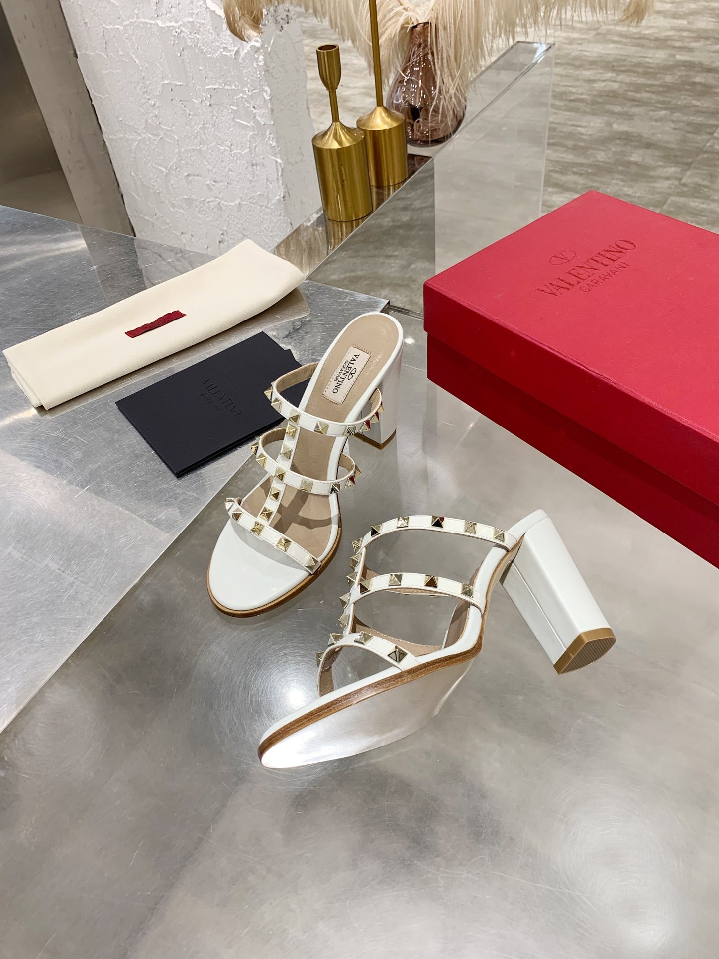 Valentino Studded Classic Block Heel Sandals
