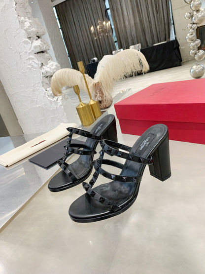 Valentino Studded Classic Block Heel Sandals