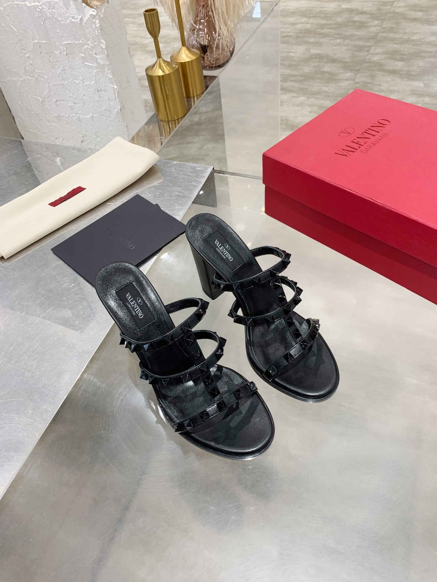 Valentino Studded Classic Block Heel Sandals