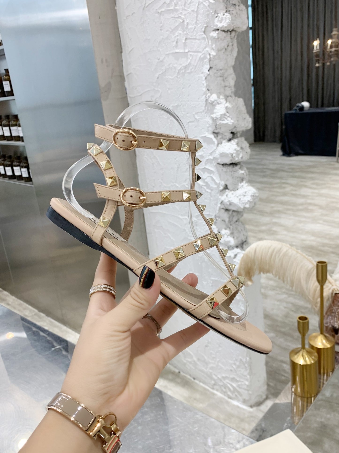 Valentino Studded Classic Block Heel Sandals