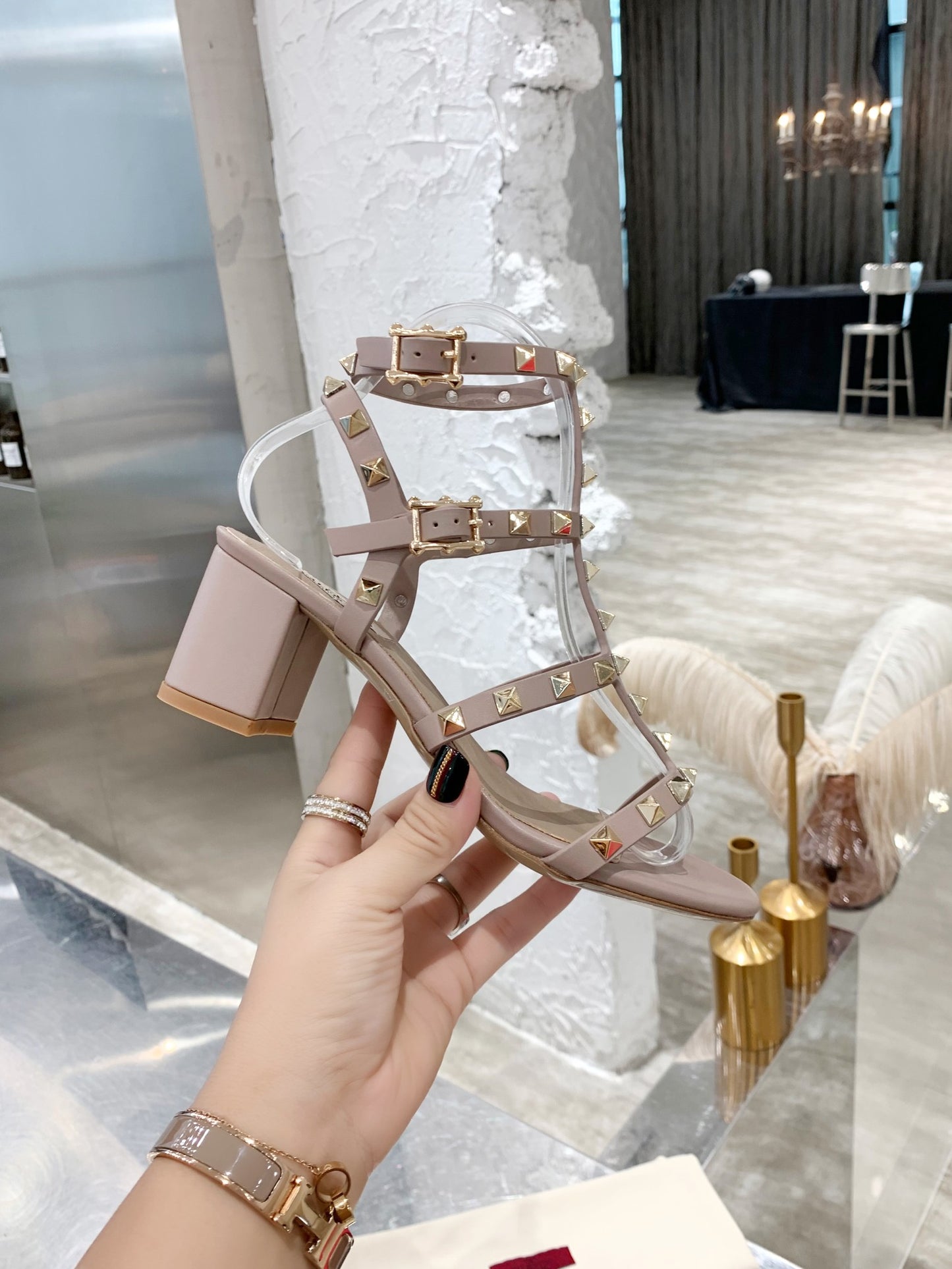 Valentino Studded Classic Block Heel Sandals