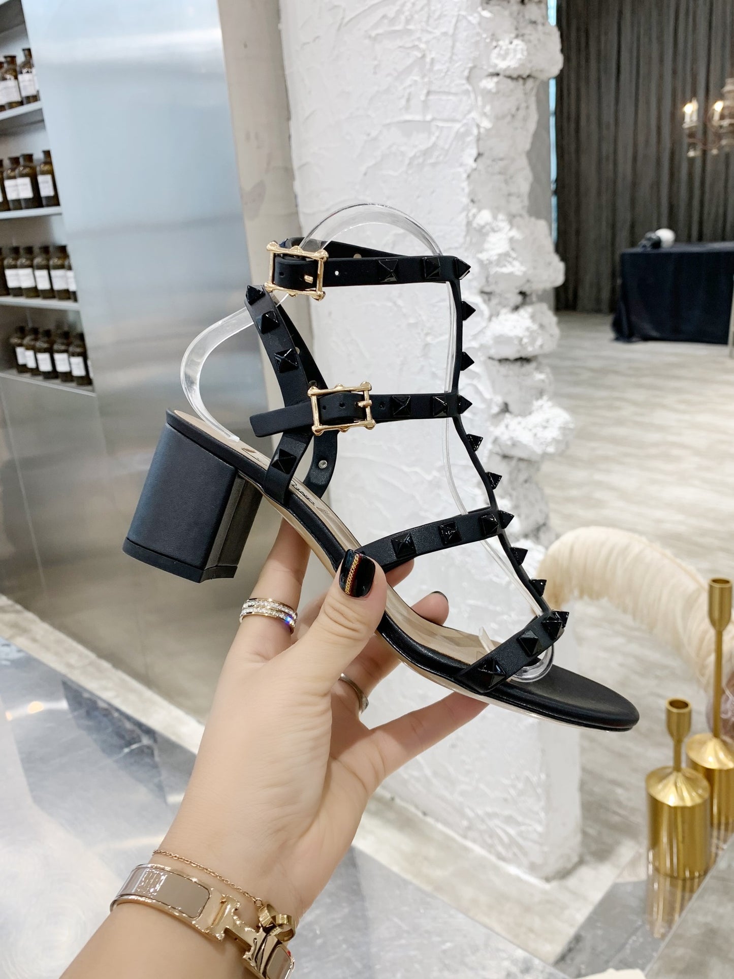 Valentino Studded Classic Block Heel Sandals