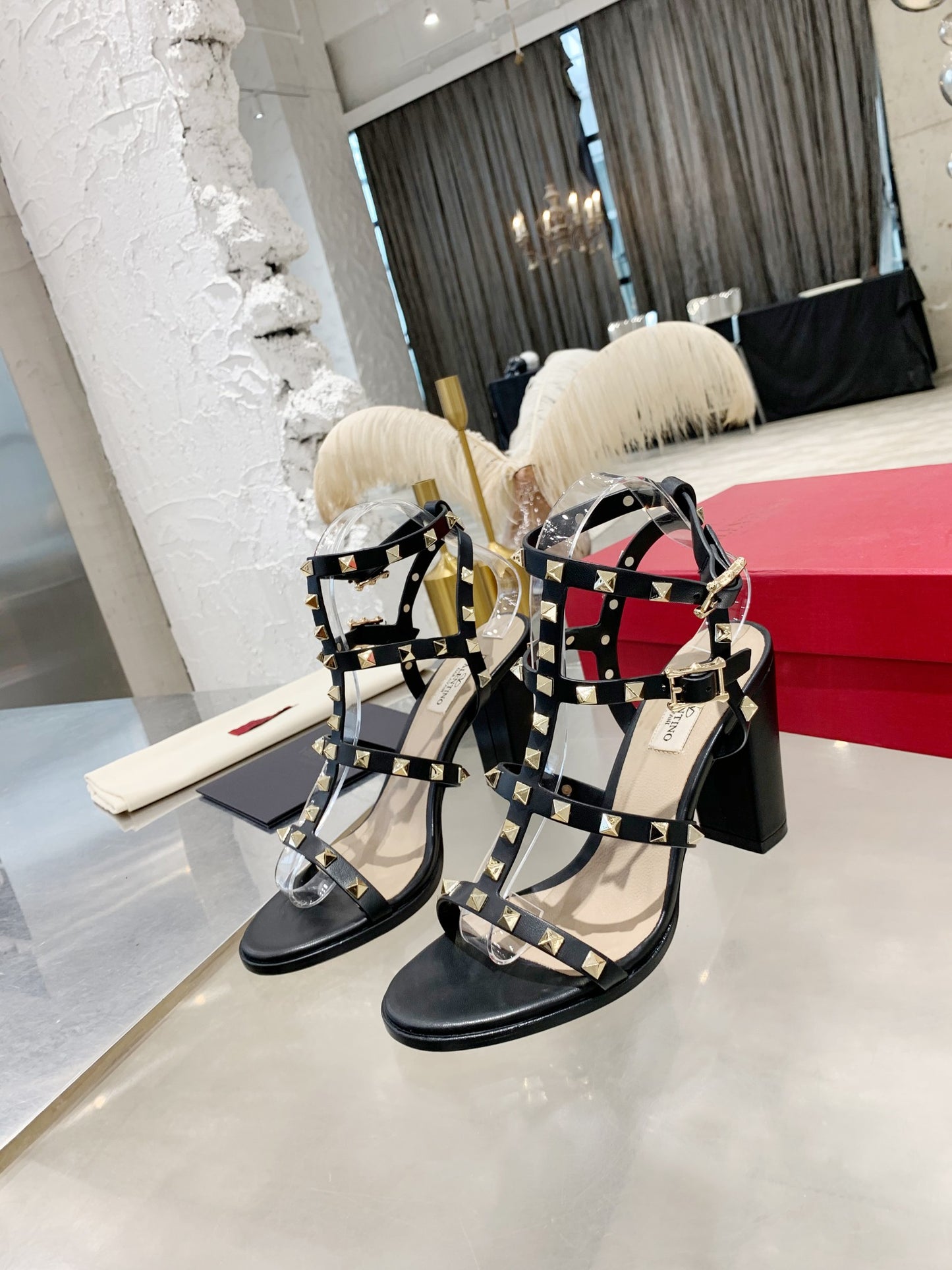Valentino Studded Classic Block Heel Sandals