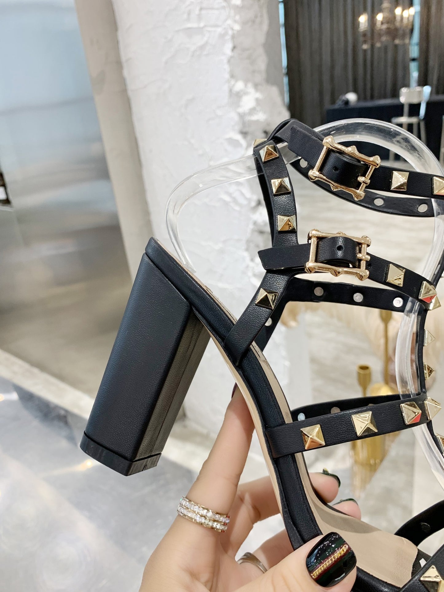 Valentino Studded Classic Block Heel Sandals