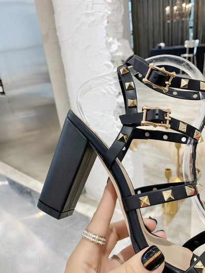 Valentino Studded Classic Block Heel Sandals