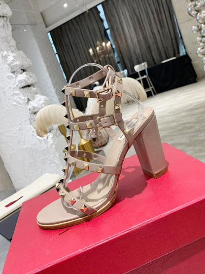 Valentino Studded Classic Block Heel Sandals
