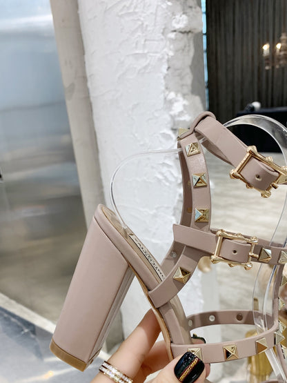 Valentino Studded Classic Block Heel Sandals