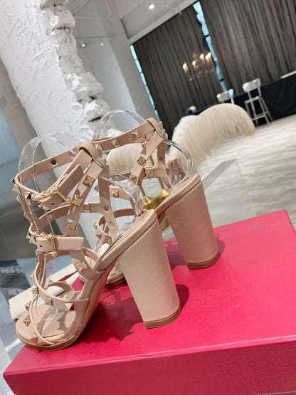 Valentino Studded Classic Block Heel Sandals