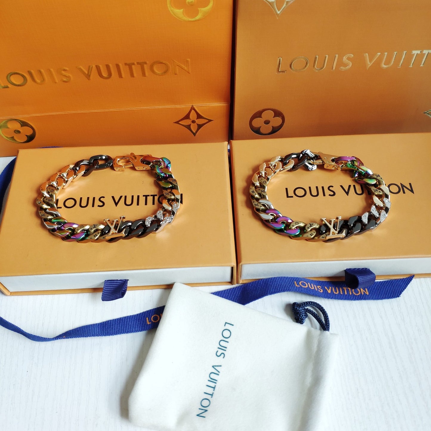 Louis Vuitton Colorful Monogram Cuban Chain Bracelet