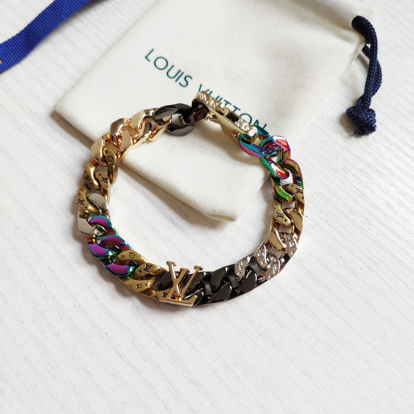 Louis Vuitton Colorful Monogram Cuban Chain Bracelet
