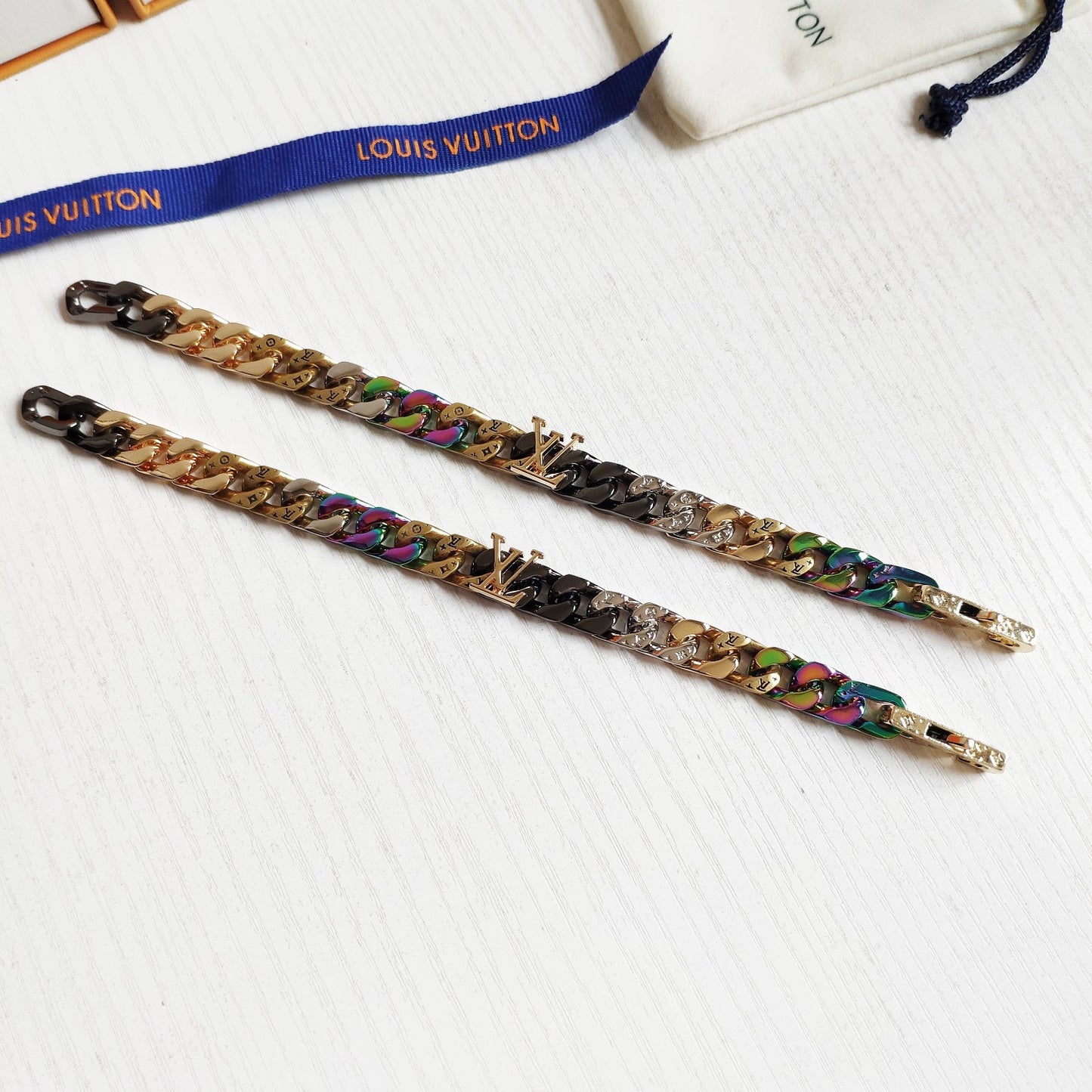 Louis Vuitton Colorful Monogram Cuban Chain Bracelet