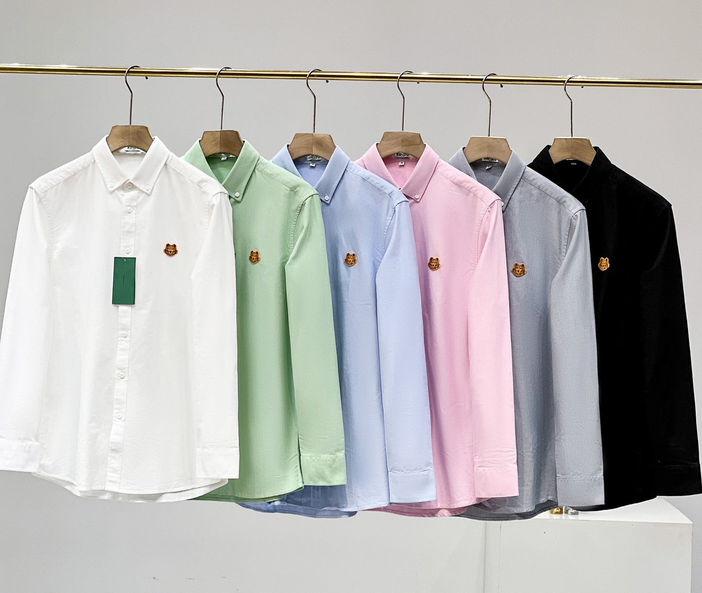 Kenzo Gold Embroidered Tiger Head Oxford Long Sleeve Shirt