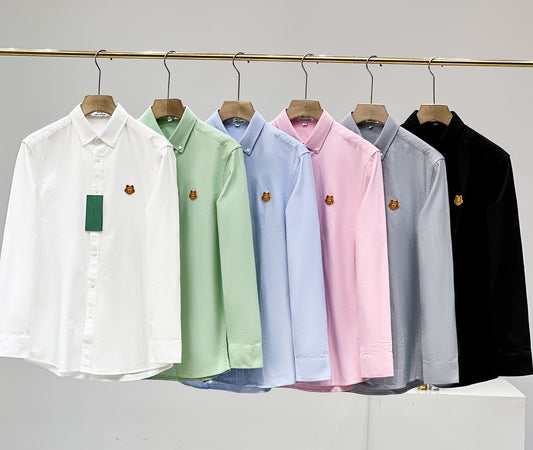 Kenzo Gold Embroidered Tiger Head Oxford Long Sleeve Shirt