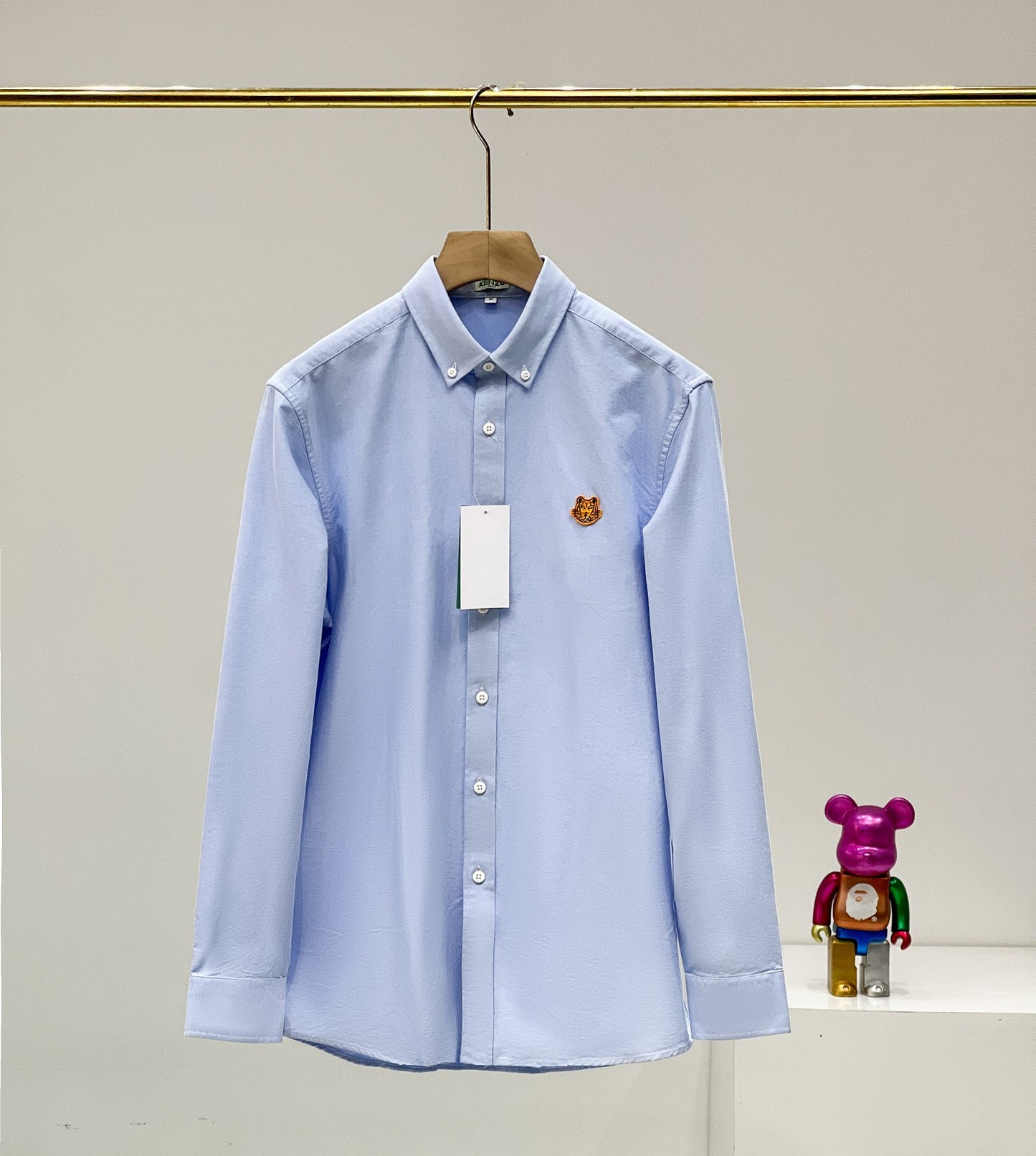 Kenzo Gold Embroidered Tiger Head Oxford Long Sleeve Shirt