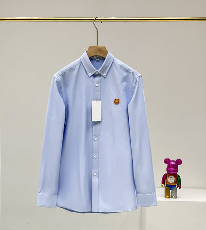 Kenzo Gold Embroidered Tiger Head Oxford Long Sleeve Shirt