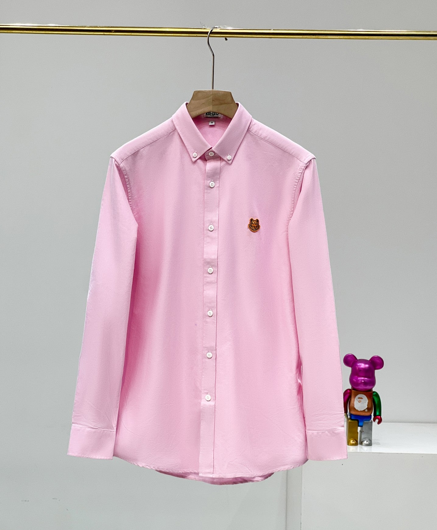 Kenzo Gold Embroidered Tiger Head Oxford Long Sleeve Shirt