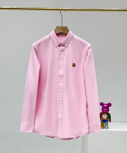 Kenzo Gold Embroidered Tiger Head Oxford Long Sleeve Shirt