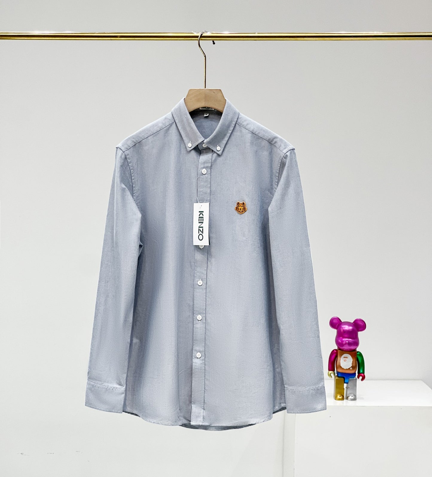 Kenzo Gold Embroidered Tiger Head Oxford Long Sleeve Shirt