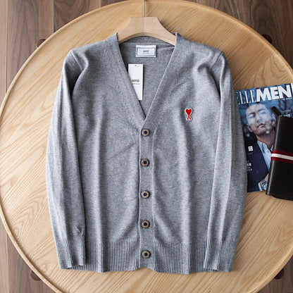 AMI Paris Heart Logo V-Neck Cardigan Sweater – 25SS