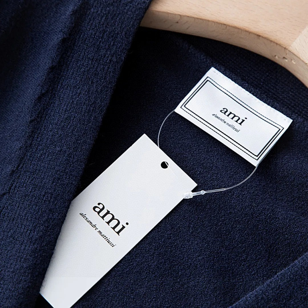 AMI Paris Heart Logo V-Neck Cardigan Sweater – 25SS