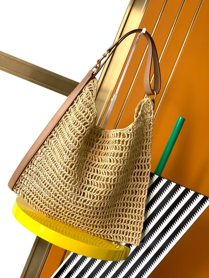Saint Laurent OXALIS Raffia Crochet Shoulder Bag