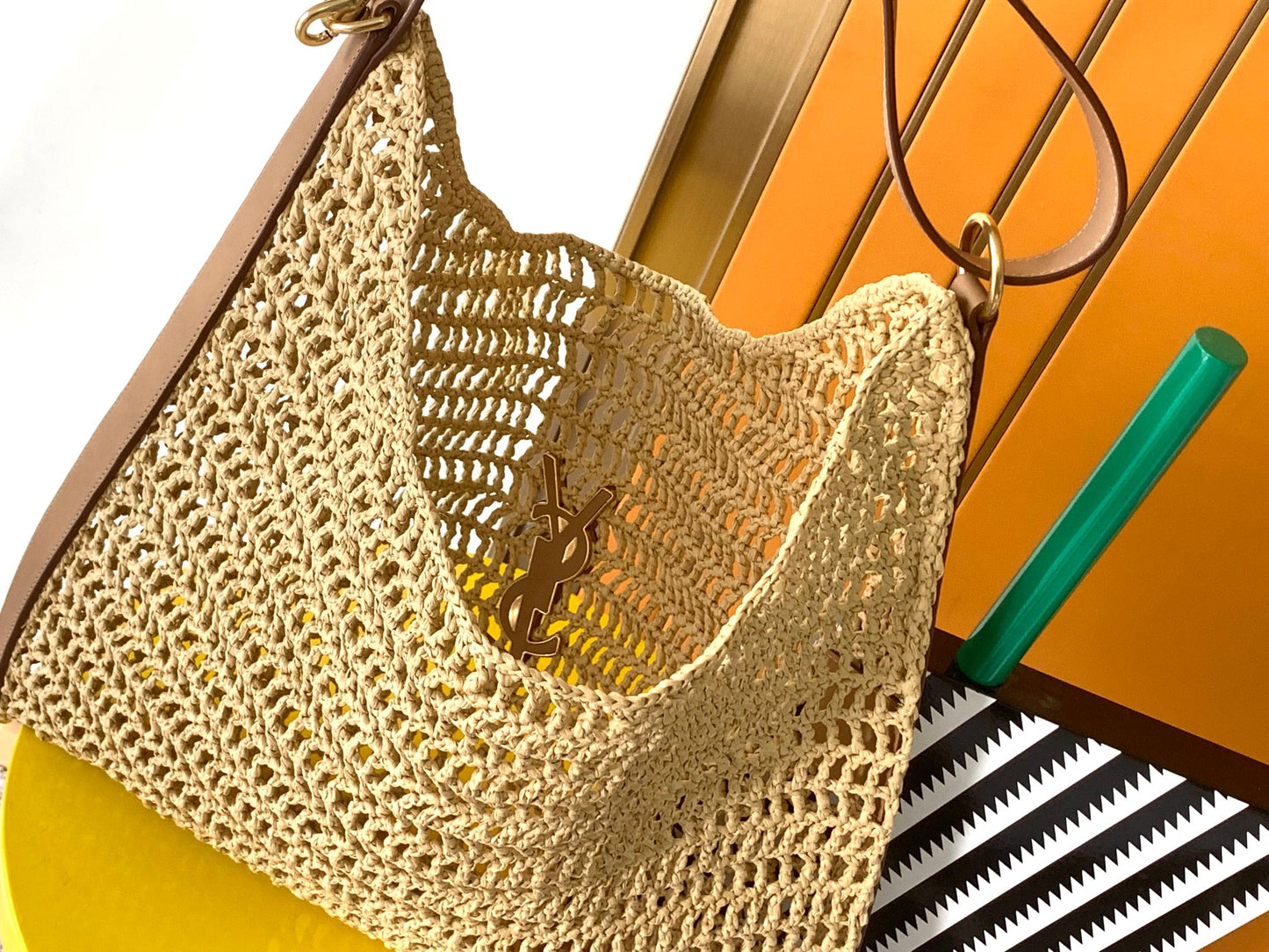 Saint Laurent OXALIS Raffia Crochet Shoulder Bag