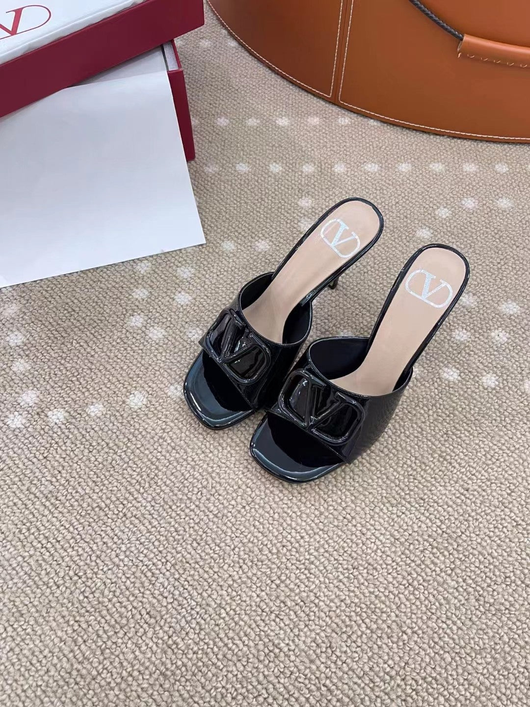 Valentino VLogo Patent Leather Heeled Mules