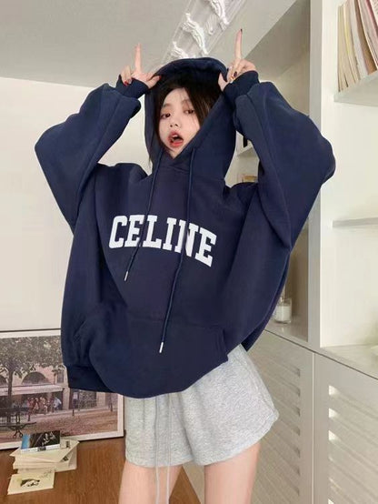 Celine Classic Letter Print Hooded Sweatshirt