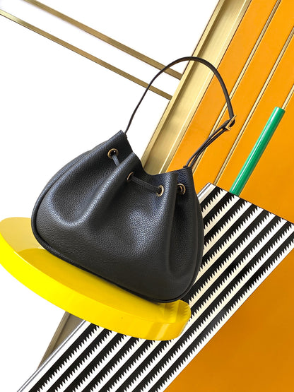 Saint Laurent Grained Leather Small Hobo Bag with Cassandre