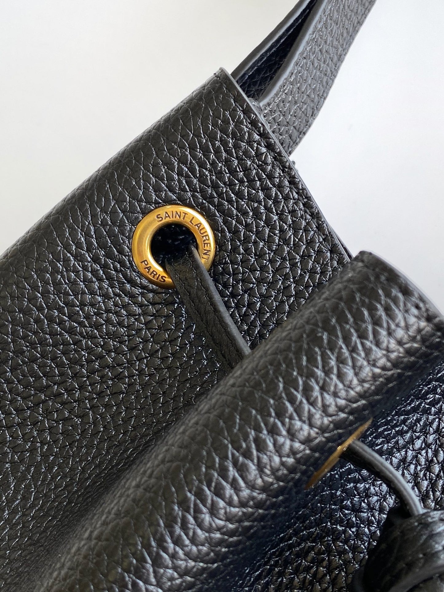 Saint Laurent Grained Leather Small Hobo Bag with Cassandre