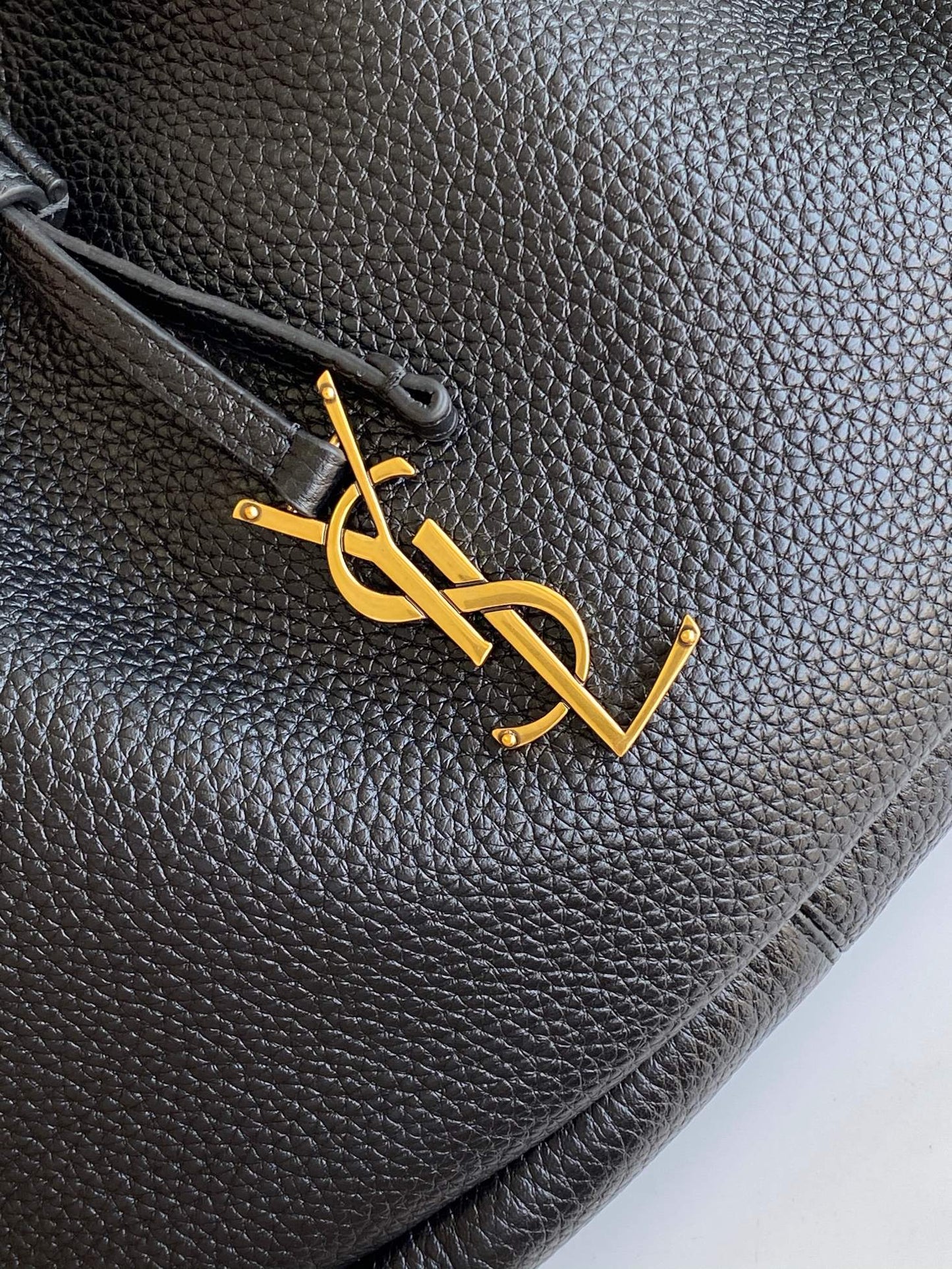 Saint Laurent Grained Leather Small Hobo Bag with Cassandre