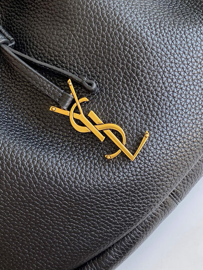 Saint Laurent Grained Leather Small Hobo Bag with Cassandre