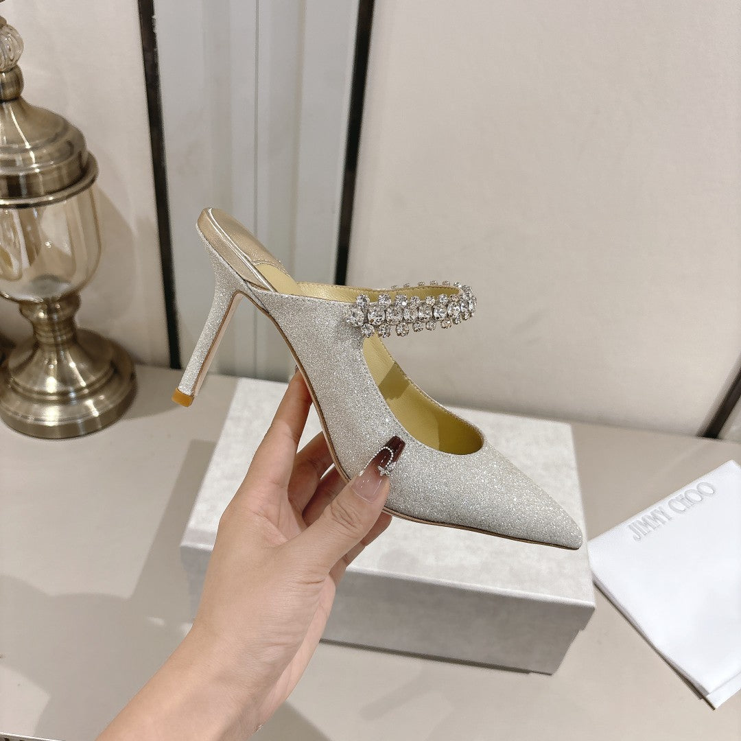 Jimmy Choo Ice Silver Glitter Pointed-Toe Pumps