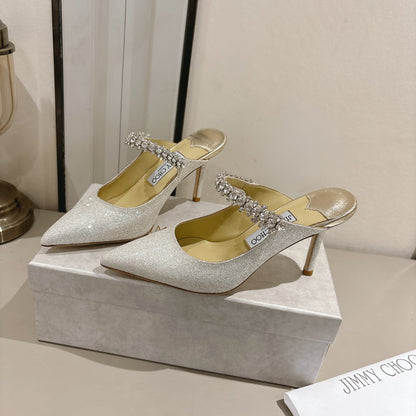 Jimmy Choo Ice Silver Glitter Pointed-Toe Pumps