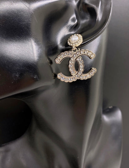 Chanel Double C Pearl and Crystal Stud Earrings